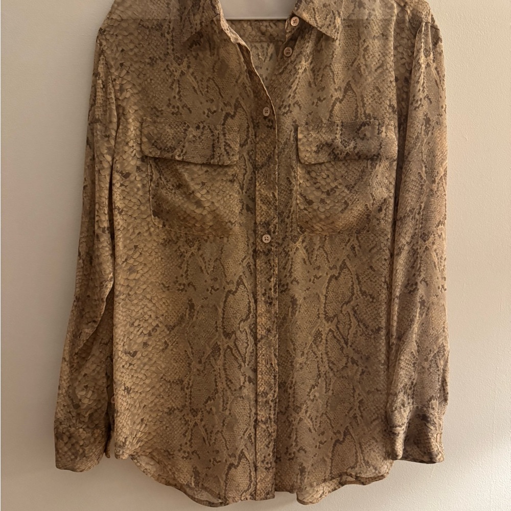Snakeskin Print Button-Up Blouse